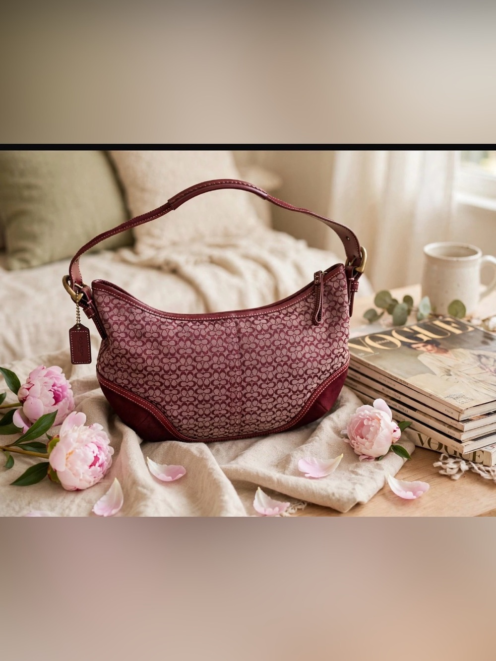 ✨ VTG Coach Soho Mini Signature Jacquard Hobo Bag Burgundy Red D04J-6026 ✨